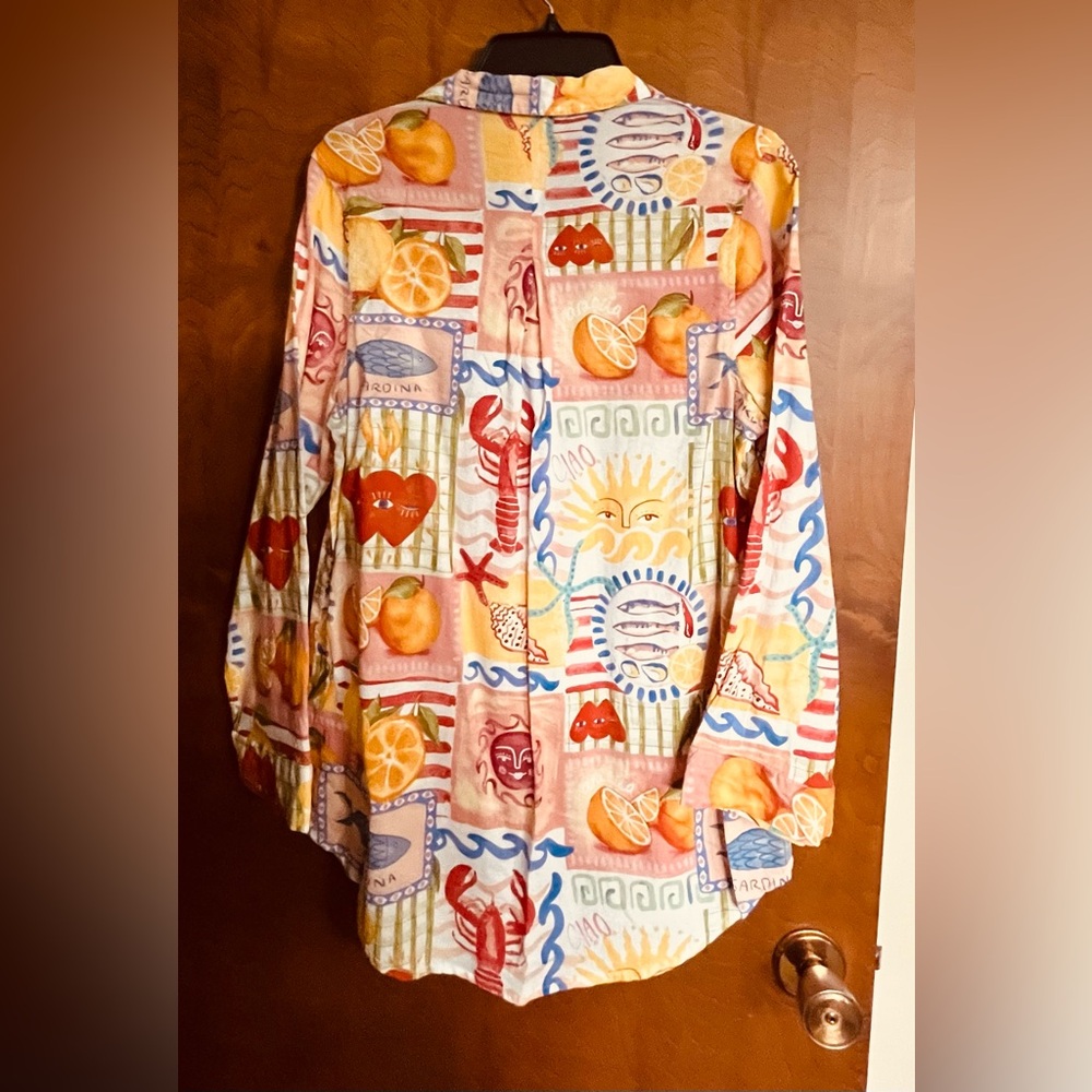 CALYPSO ST BARTH NWOT Ladies tropical print button down collared tunic shirt - Picture 5 of 11